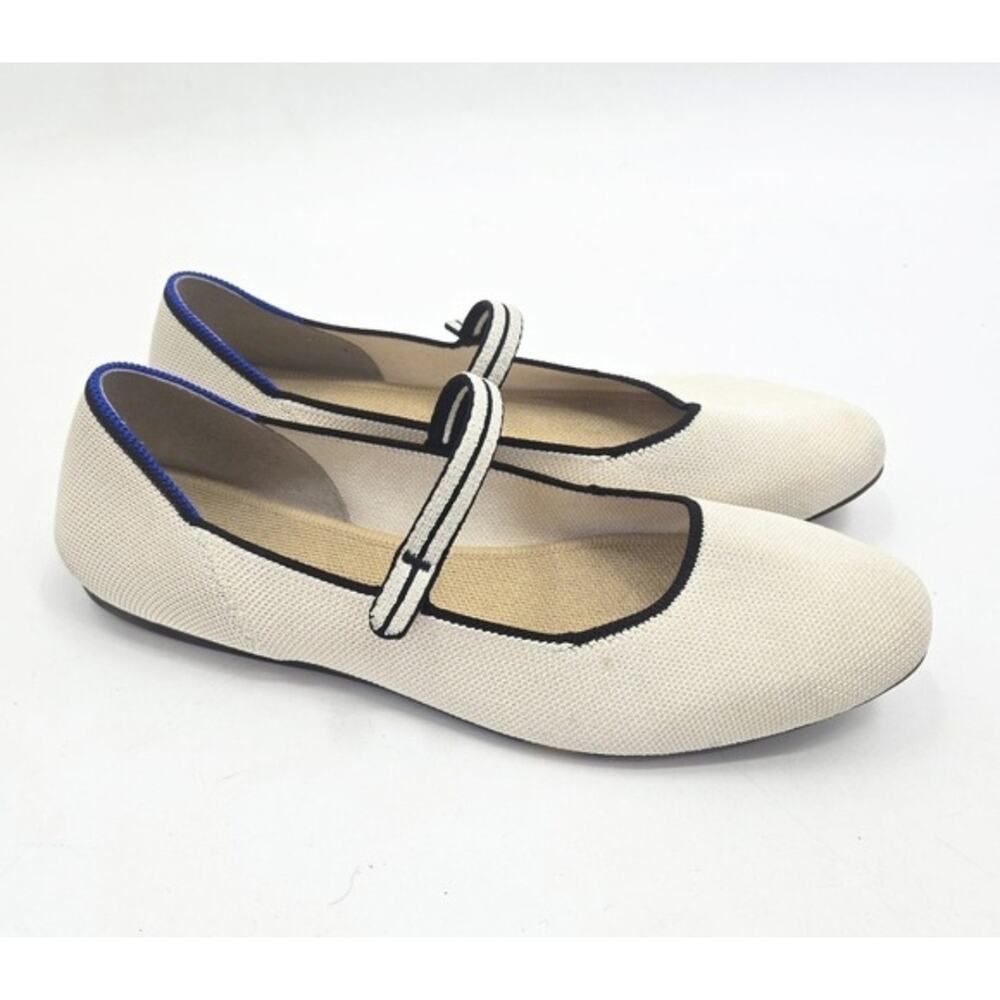 Rothy's The Square Mary Jane Gardenia Cream Blue Knit Washable Flats Size 11
